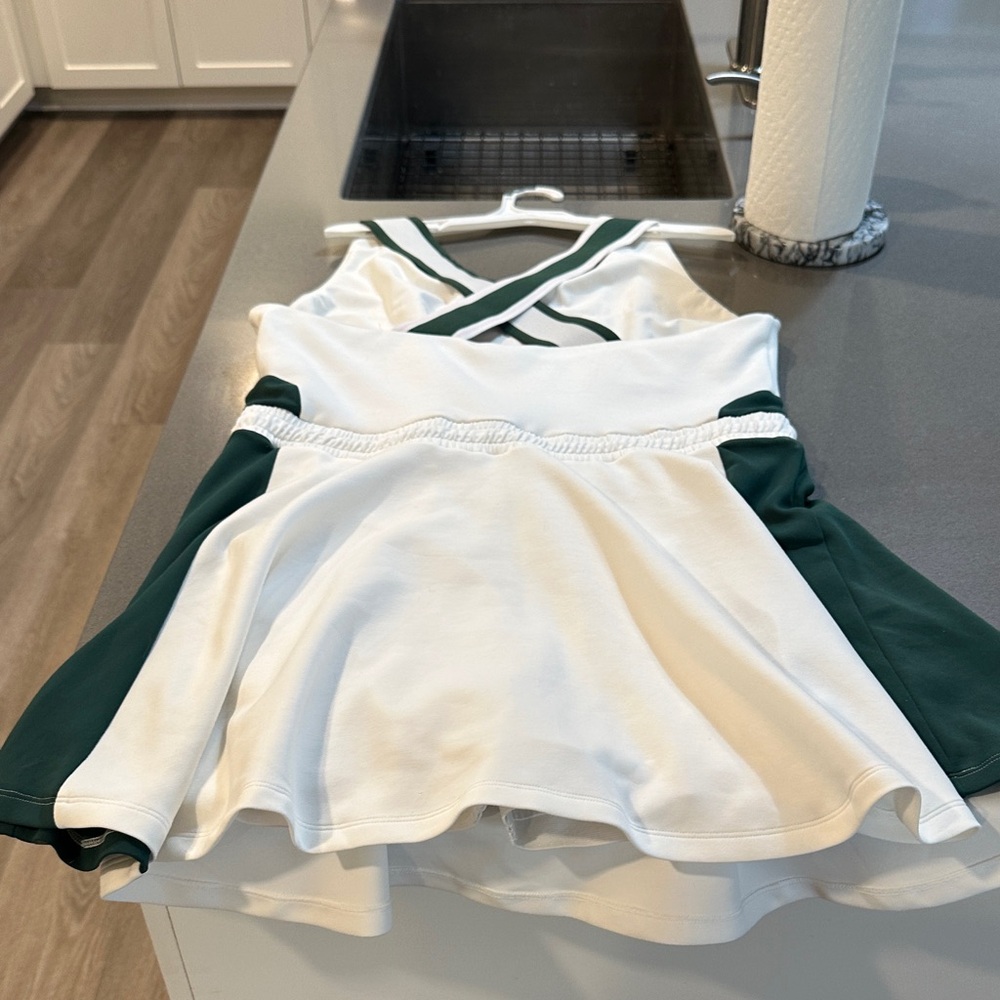 Golf or tennis , pickleball Elegant White and Green Midi Dress